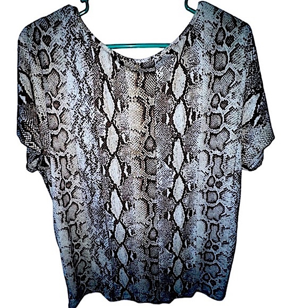White Birch Snakeskin Print blouse Lightweight Brown alligator top size Small